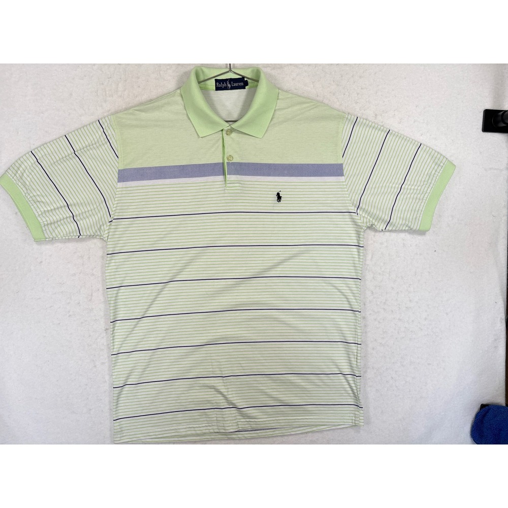 Vintage Ralph Lauren Polo Shirt Mens XL Lime Green Striped Short Sleeve Y2K - Picture 2 of 11